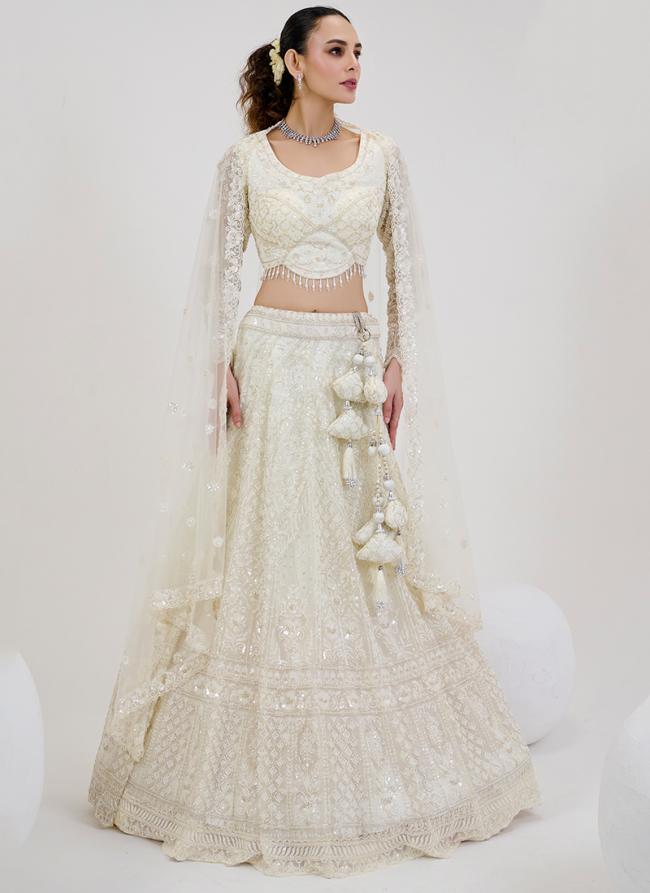 Net White Bridal Wear Embroidery Work Ready To Wear Lehenga Choli